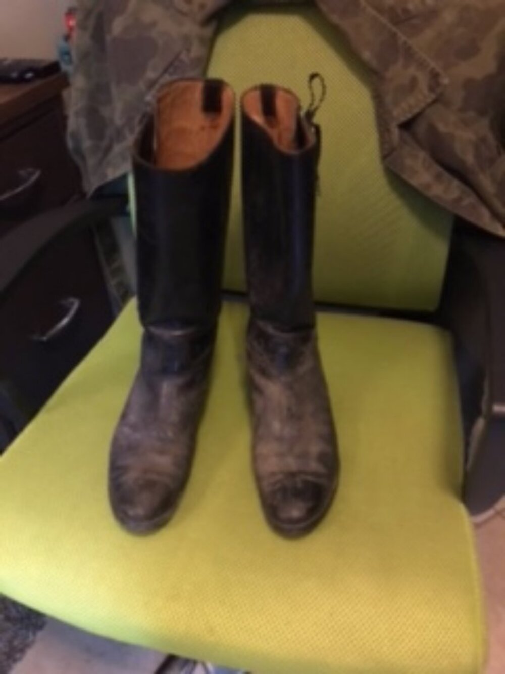 Grandma's Ladies Motorcycle boots form the 1940's Black stored indoors